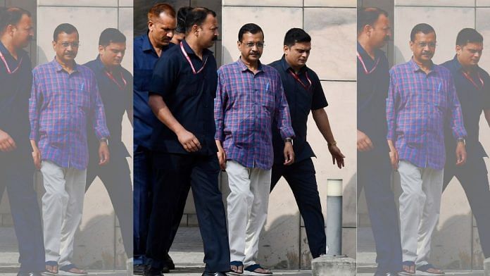 Delhi Chief Minister Arvind Kejriwal leaves the Rouse Avenue Court after being produced by the Enforcement Directorate (ED) in the Delhi Excise Policy case, in New Delhi on Thursday | ANI Photo/Jitender Gupta