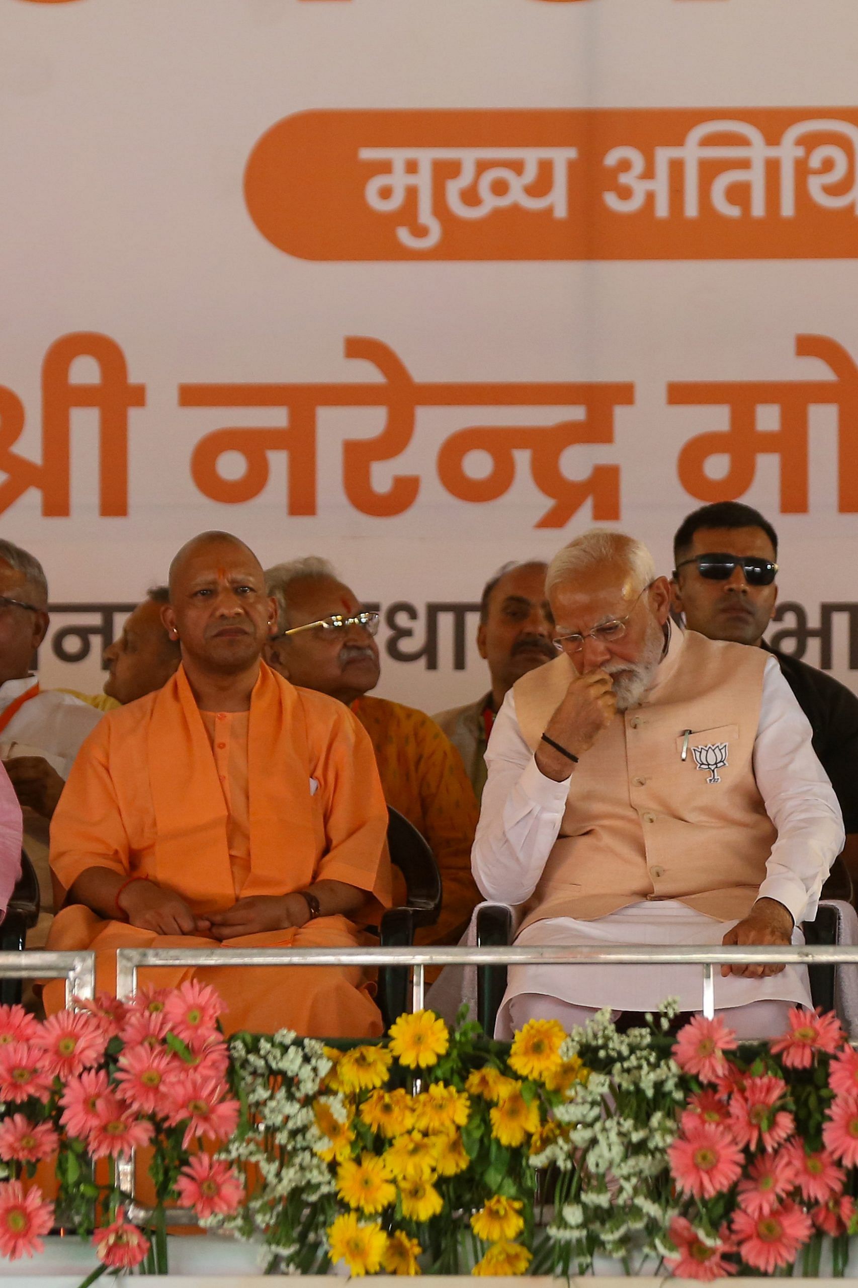 Prime Minister Narendra Modi with UP Chief Minister Yogi Adityanath during an election campaign rally ahead of Lok Sabha polls, in Meerut | Photo Suraj Singh Bisht, ThePrint