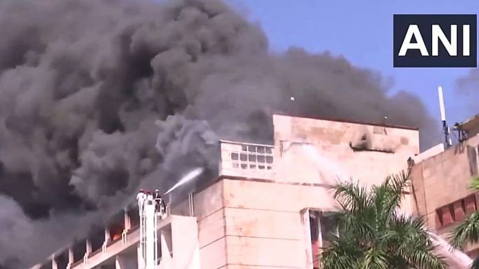 Fire breaks out at Vallabh Bhavan State Secretariat in Bhopal. Firefighting operations are underway/Video grab: ANI