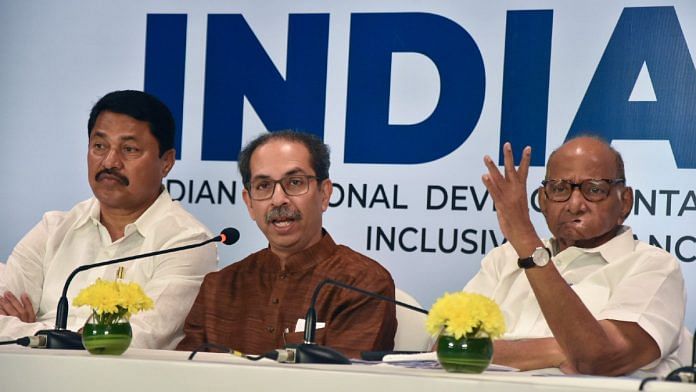 File photo of MVA leaders (L-R) Nana Patole of the Congress, Uddhav Thackeray of Shiv Sena (UBT) & Sharad Pawar of NCP (Sharadchandra Pawar) | ANI