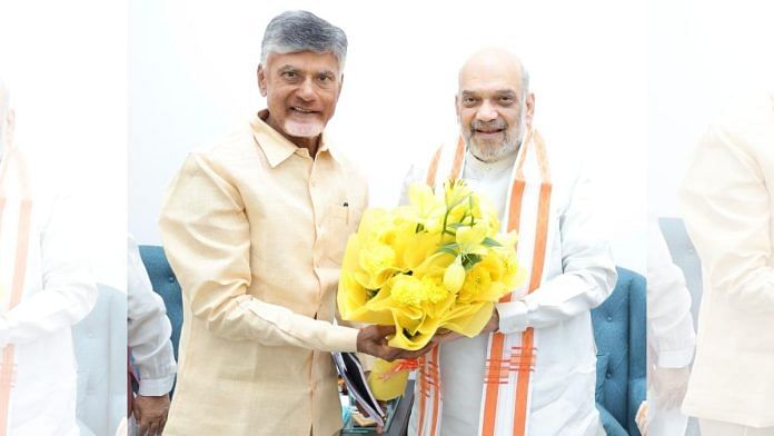 TDP's Chandrababu Naidu with Amit Shah | Photo by Special Arrangement