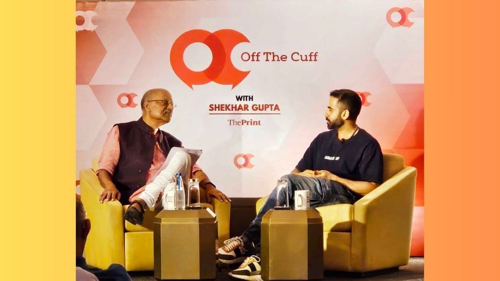 Zerodha co-founder Nikhil Kamath in conversation with ThePrint Editor-in-Chief Shekhar Gupta | Credit: Sajid Ali/ThePrint