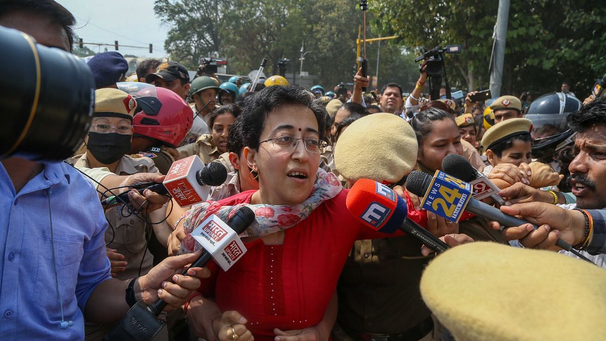 Atishi at the protest against Kejriwal's arrest on Friday | Praveen Jain | ThePrint