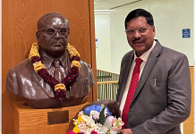 SC Judge BR Gavai paying homage to the bust of Dr Ambedkar at Columbia University | Image by special arrangement