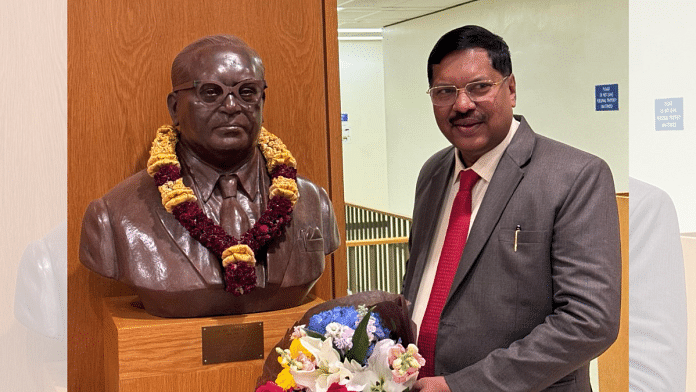 SC Judge BR Gavai paying homage to the bust of Dr Ambedkar at Columbia University | Image by special arrangement