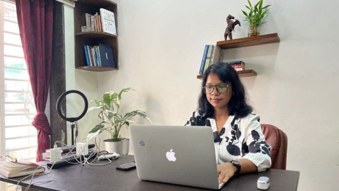 30-year-old computer science engineer Sankari at her home-office in Natesan Nagar in Chennai | Photo by Nootan Sharma, ThePrint