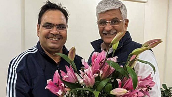 Rajasthan CM Bhajanlal Sharma (left) with Union minister Gajendra Shekhawat | Photo: ANI