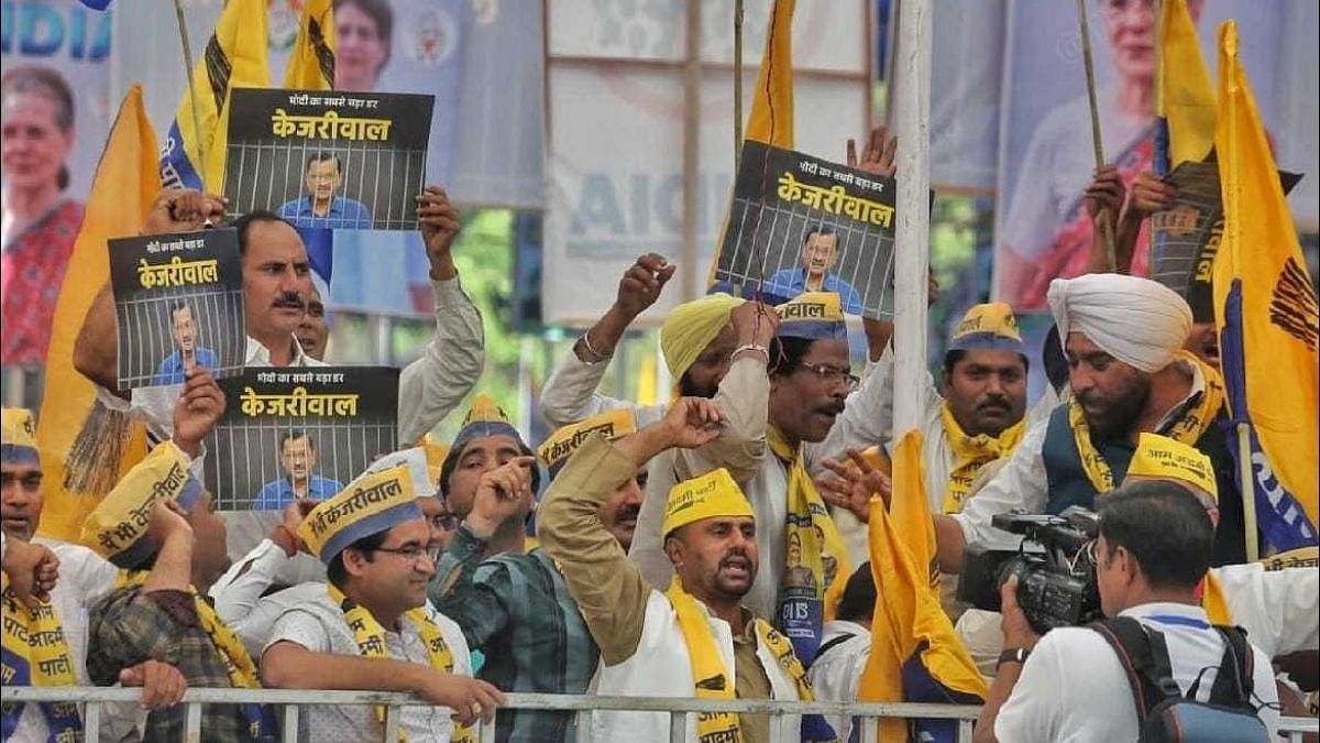 Supporters of INDIA alliance parties at the rally in Delhi's Ramlila Maidan | Photo: Praveen Jain, ThePrint