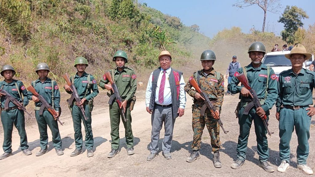 Mizoram Rajya Sabha MP K. Vanlalvena with Arakan Army militants | Photo Credit: Directorate of Information and Public Relations, Government of Mizoram