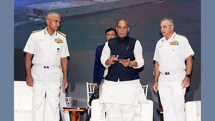 Rajnath Singh with Admiral R Hari Kumar | Representative image | ANI