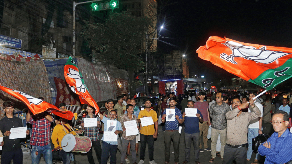 BJP activists celebrate the Citizenship Amendment Act's (CAA) implementation in Kolkata on Monday | ANI