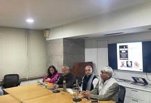 From L to R: Karthika VK, Publisher, Westland; Harsh Mander; Indrajit Roy; Professor Apoorvanand | Photo: Debdutta Chakraborty, ThePrint