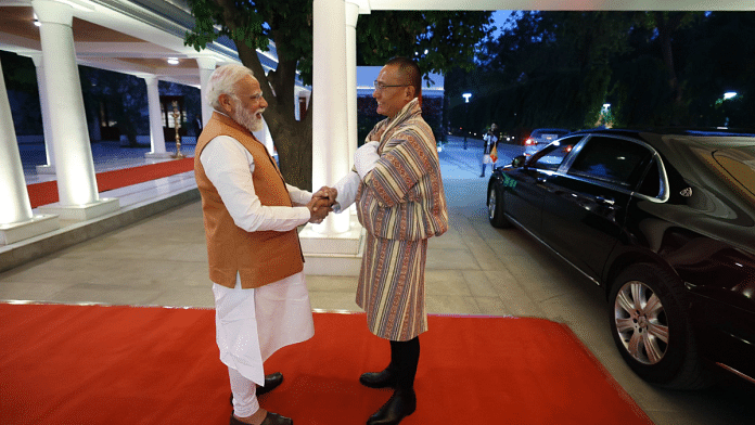 Prime Minister Narendra Modi with his Bhutan counterpart Dasho Tshering Tobgay in New Delhi on Thursday | Pic credit: X/@narendramodi