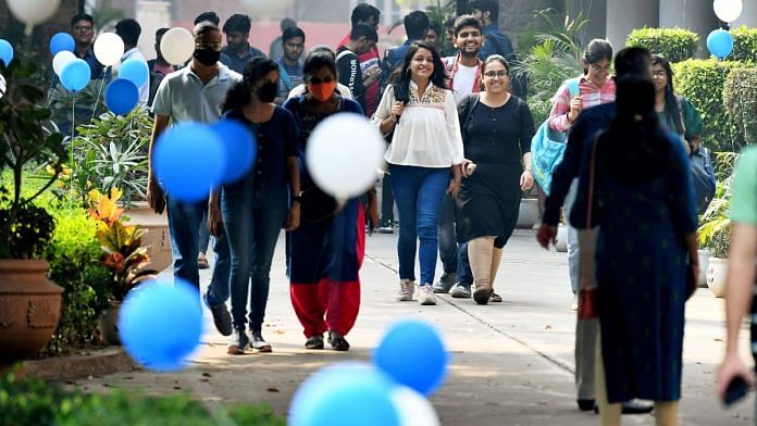 File photo of students arriving at SRCC college at North Campus in New Delhi | ANI