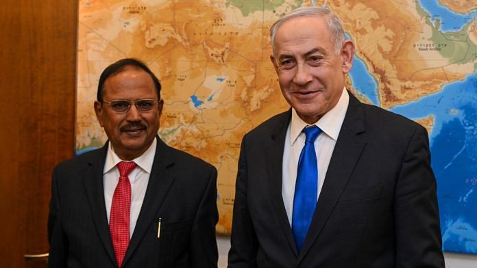 National Security Adviser Ajit Doval during a meeting with Israeli Prime Minister Benjamin Netanyahu, on Monday, March 11, 2024 | PTI