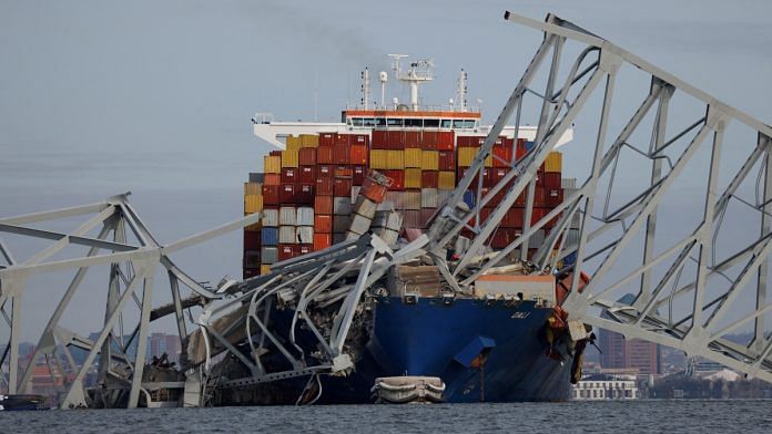A view of the Dali cargo vessel which crashed into the Francis Scott Key Bridge causing it to collapse in Baltimore, Maryland, US | Reuters
