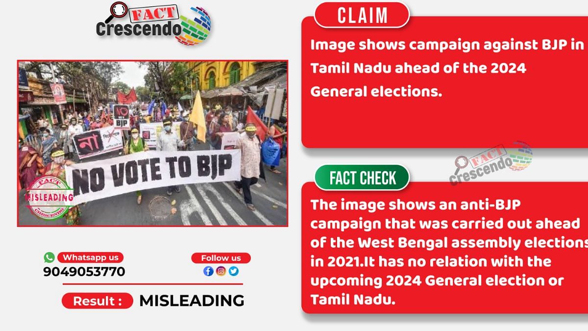 Fact Check: Image of anti-BJP campaign not from Tamil Nadu, from a 2021 pre-poll rally in Kolkata