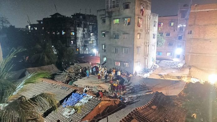 Rescue operation underway after a five-storey under-construction building collapsed, at Garden Reach area in Kolkata, early Monday, March 18, 2024 | PTI