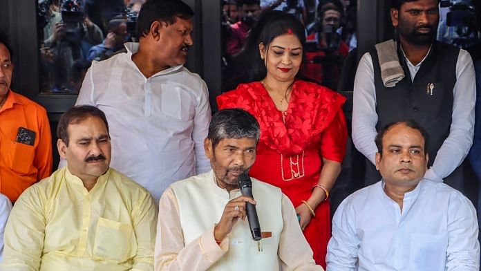 Union Minister and Rashtriya Lok Janshakti Party chief Pashupati Kumar Paras addresses a press conference, in New Delhi, Tuesday, March 19, 2024 | PTI