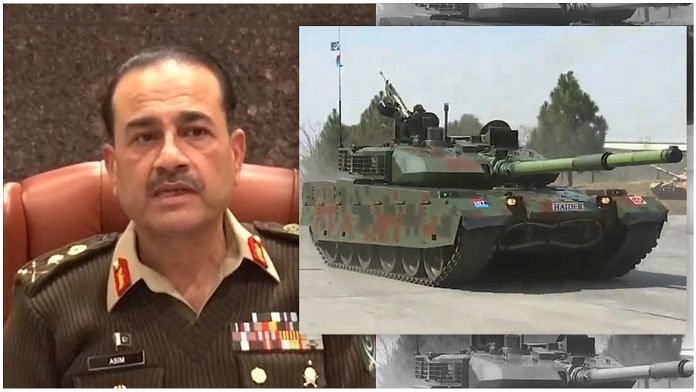Pakistan Army’s new Haider main battle tank.(inset) Pakistan Army Chief General Syed Asim Munir | Photo courtesy: ISPR