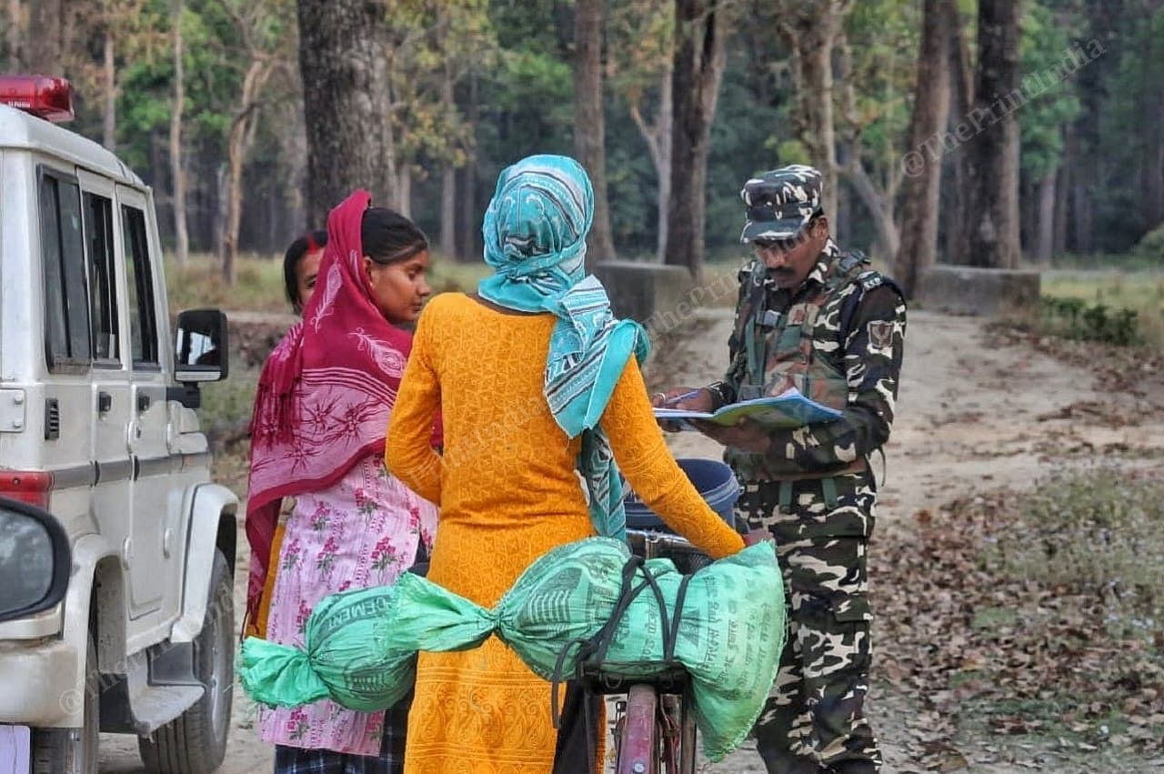India and Nepal share a porous border. Here, Sashastra Seema Bal officials conduct checks at the India-Nepal Border near Kartaniaghat jungle | Photo: Praveen Jain | ThePrint