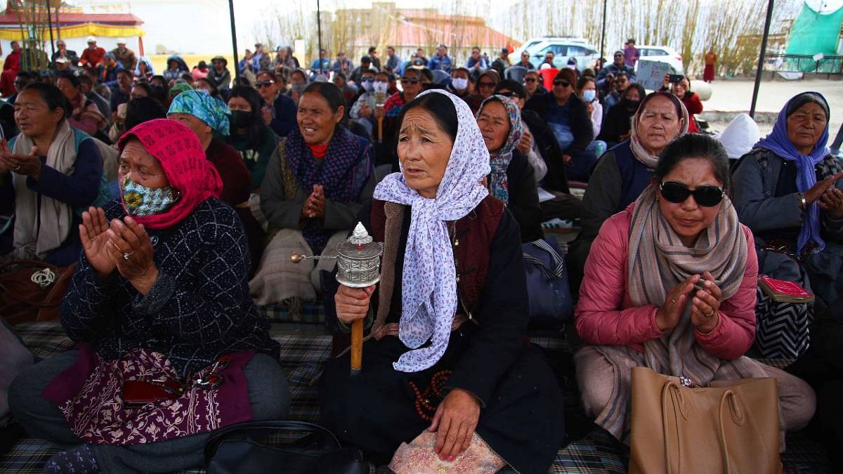 Women at the protest site in Leh | Manisha Mondal | ThePrint