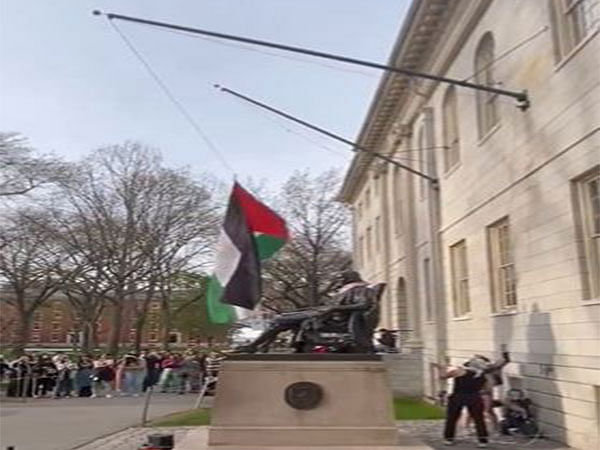 Anti-Israeli protesters raise Palestinian flag at Harvard University in spot reserved for US flag