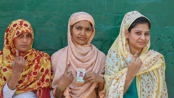 People cast their vote in Uttar Pradesh's Mathura on Friday during the Phase 2 voting for Lok Sabha elections | Photo: Suraj Singh Bisht/ThePrint