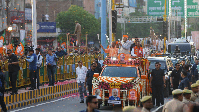 PM Narendra Modi along with CM Yogi Adityanath during roadshow at Ghaziabad in Uttar Pradesh on 6th April | Representational image | Suraj Singh Bisht/ ThePrint