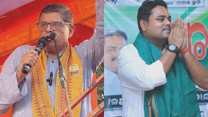File photos of BJP and BJD Kendrapara candidates Baijayant Jay Panda (L) and Anshuman Mohanty (R)