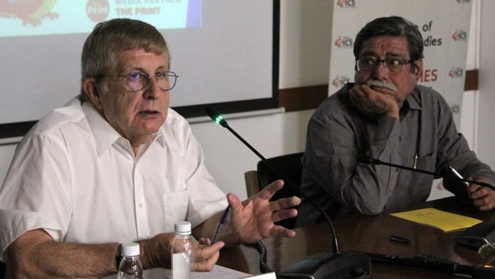 Barry Naughton (L), an economist and expert on China, at the 2024 Gargi and V.P. Dutt Memorial Lecture in New Delhi | By special arrangement