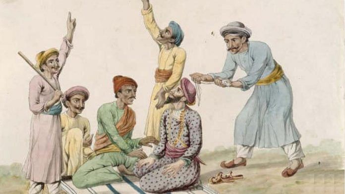 Representational image | Colonial depiction of thugs attacking a traveller | Bhantus were labelled with repetitious descriptors such as thieves and petty criminals, and later notified under the Criminal Tribes Act | Photo: Wikimedia Commons