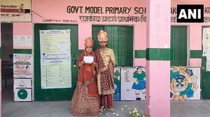 A newly married couple outside a polling station in Garhwal | ANI