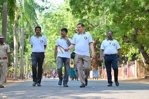 CS Puducherry leading the #WalkToVote Campaign by Walking from his Residence to the Polling Station to exemplify his commitment towards a Carbon Neutral Elections in Puducherry | ECI