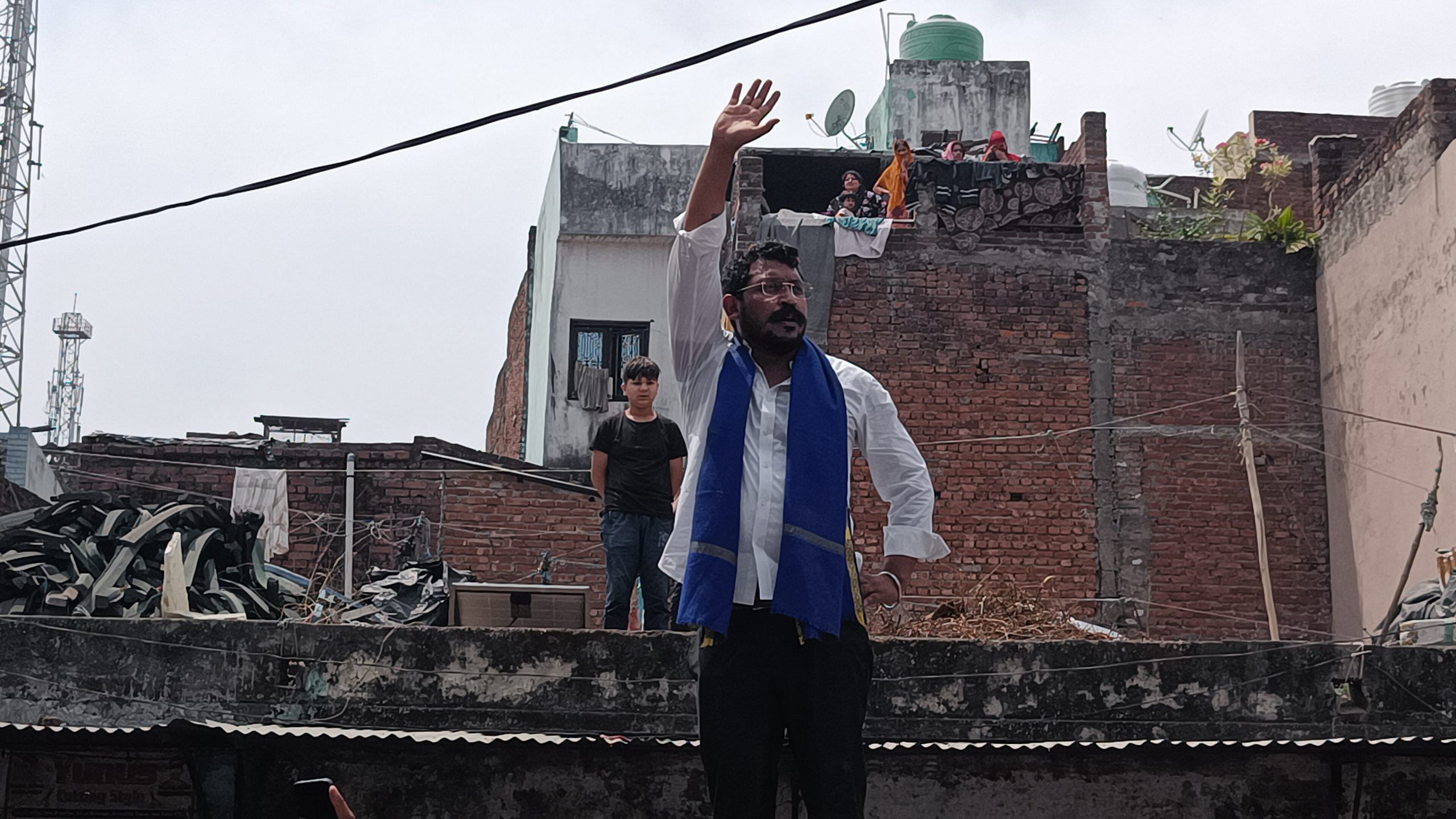 Azad Samaj Party chief Chandra Shekhar Azad waves towards his supporters | Krishan Murari | ThePrint