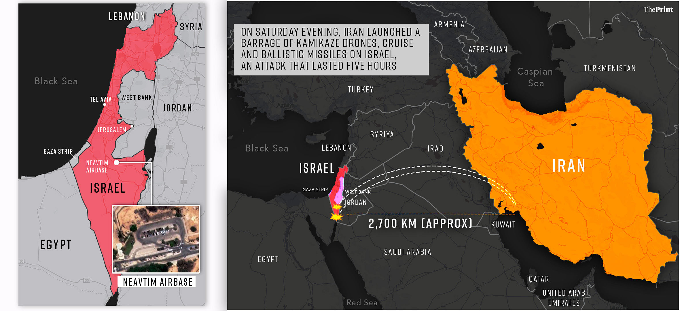 Iran attacked Israel on April 13 | Credits: Soham, Prajna & Wasif Khan | ThePrint