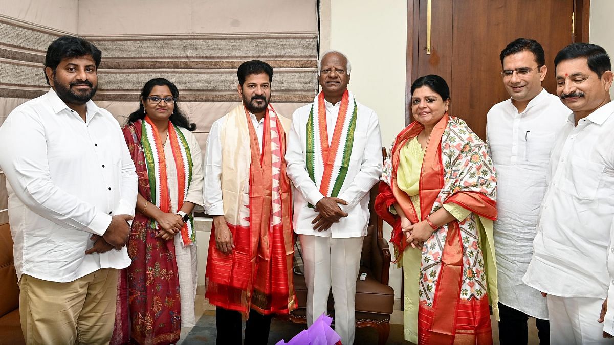 Bharat Rashtra Samithi MLA Kadiyam Srihari and his daughter Kadiyam Kavya join Congress | ANI file
