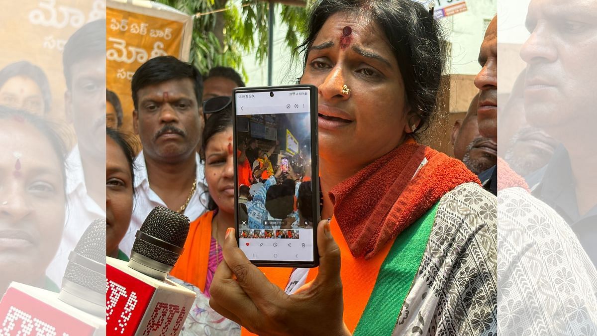 Madhavi Latha showing her version of the video on her phone | Vandana Menon | ThePrint