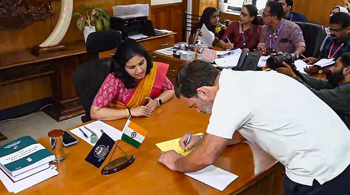 Congress candidate Rahul Gandhi files his nomination papers for the upcoming Lok Sabha elections, in Wayanad district, Wednesday | PTI Photo