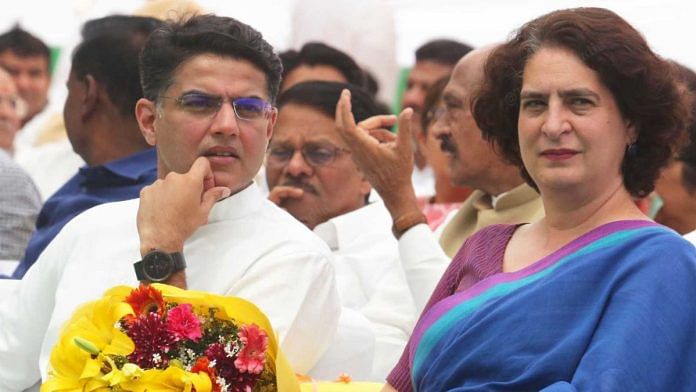 Priyanka Gandhi Vadra with Sachin Pilot at the launch of the Congress's manifesto | Photo: Praveen Jain, ThePrint