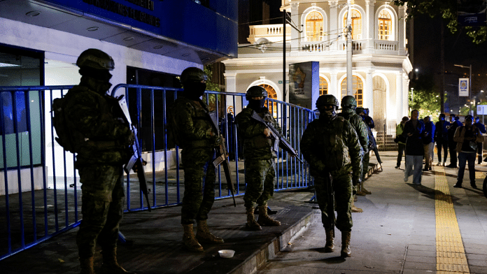 Police and military officials keep guard outside the Mexican embassy from where they forcibly removed the former Ecuador Vice President Jorge Glas in Quito, Ecuador April 5, 2024 | Representative image | Reuters/Karen Toro