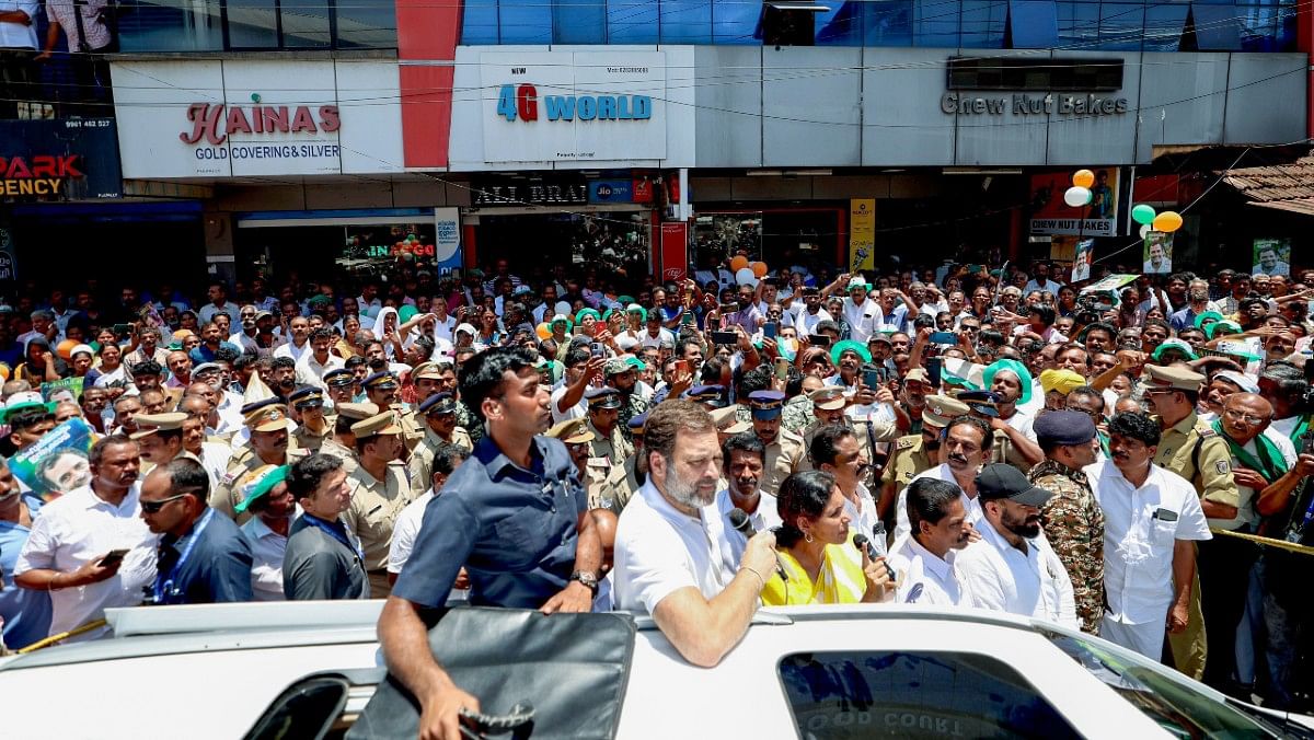 Rahul Gandhi holding roadshow in Wayanad on 15 April 2024 | ANI