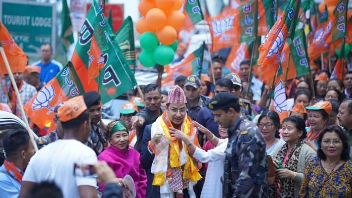 Raju Bista, BJP MP from Darjeeling, on the campaign trail on 14 April 2024 | X @RajuBistaBJP