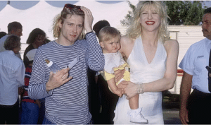 Cobain with Courtney Love and their daughter, Frances Bean. ZUMA Press, Inc./Alamy Stock Photo via The Conversation