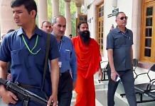 Yog guru and brand ambassador Patanjali Ayurved Baba Ramdev arrives at the Supreme Court to attend the hearing relating to alleged misleading advertisements by Patanjali Ayurved, in New Delhi on Tuesday, 16 April | ANI