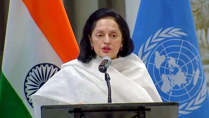 India's permanent representative to the United Nations Ruchira Kamboj addresses the United Nations session titled 'Achievements in Food Security: India's Strides Towards Sustainable Development Goals', in New York, 03 April | Representational image | ANI