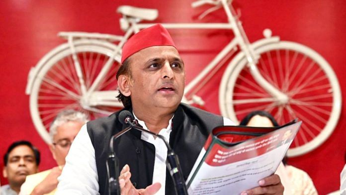 Samajwadi Party National President Akhilesh Yadav releases the party's election manifesto ahead of the Lok Sabha elections 2024, at the Party office in Lucknow on Wednesday, 10 April | Representational image | ANI
