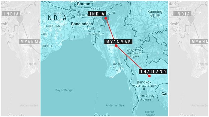 India - Myanmar - Thailand (IMT) trilateral highway | Illustration: Manisha Yadav | ThePrint