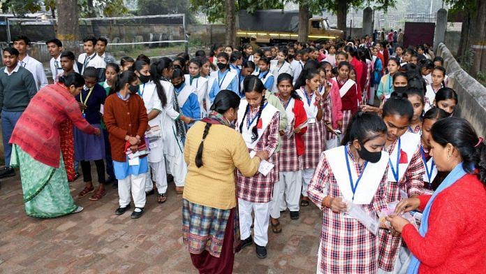 Students get their hall tickets checked before appearing for the UP 10th Board Exams | Representational image | ANI