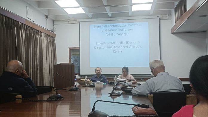 Dr. Akhil Banerjea delivering a talk on stem cell therapy at IIC, Delhi | Akanksha Mishra | ThePrint